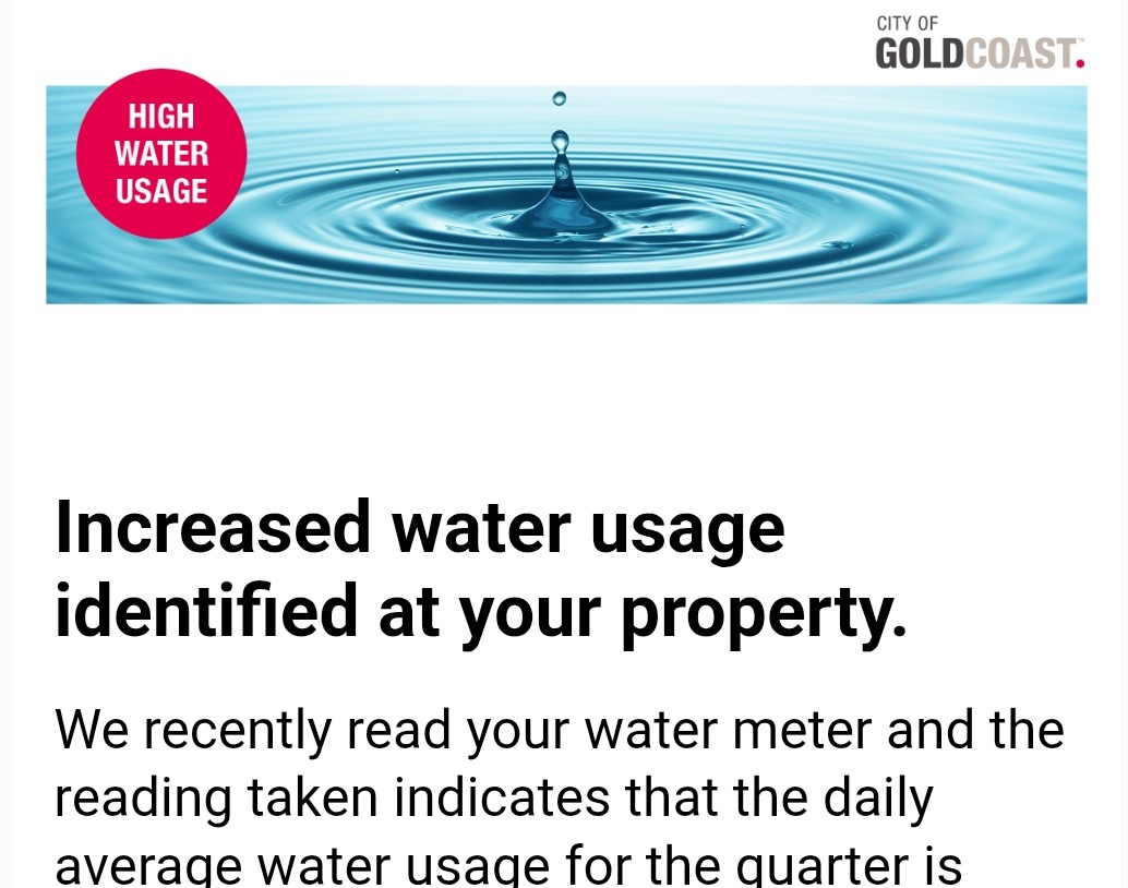Example City of Gold Coast high water usage notice